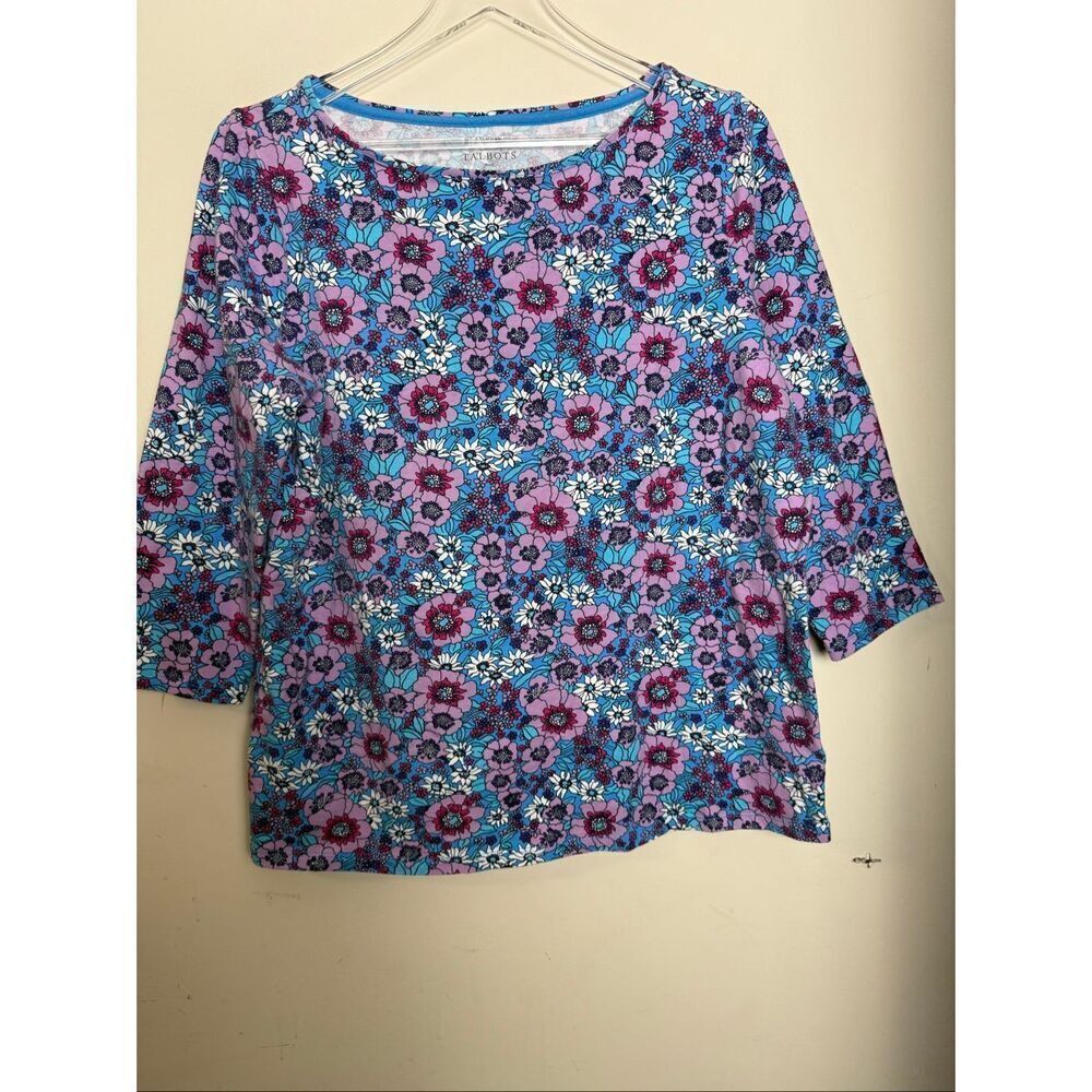 Talbots Plus The Talbots Tee Floral Print Cotton Stretch 3/4 Sleeve Top Size X P